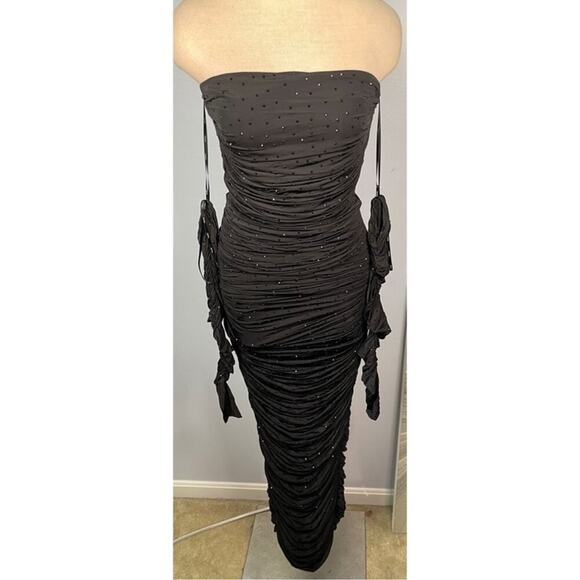Alex Perry Hyland Crystal Embellished Strapless Ruched Black Maxi Dress Size 2 - Picture 7 of 14